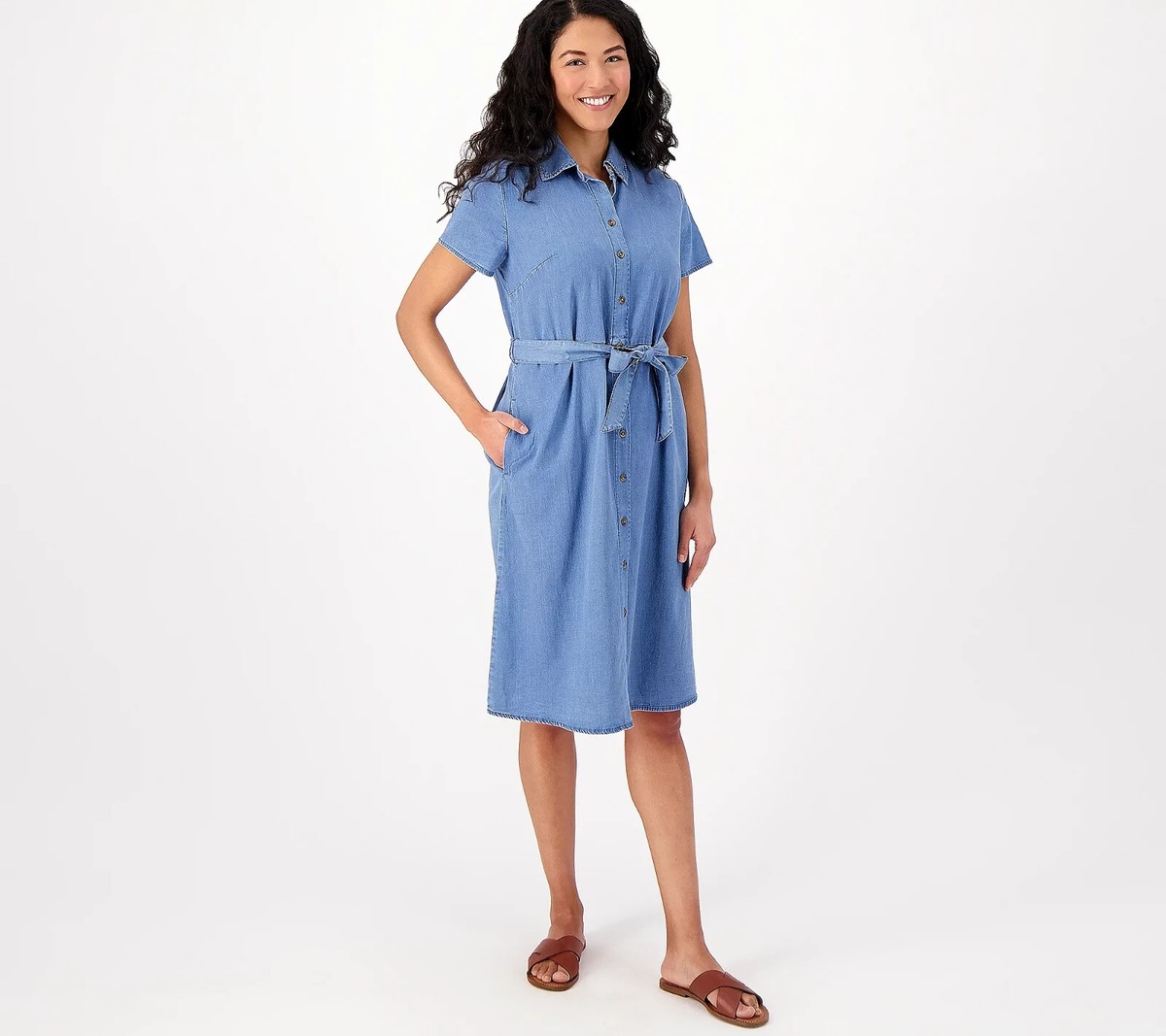 plus size denim swing dress & Co. Lyocell Shirt Light Wash Blue 2X A596310 Size:M (size 12) summer fit and flare dress black dress pregnant The denim maxi dress