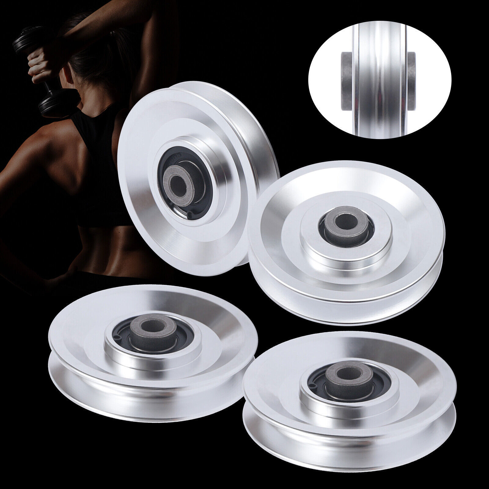 4Pc Aluminum Alloy Bearing Pulley Wheel Cable Machine Home Gym Fitness