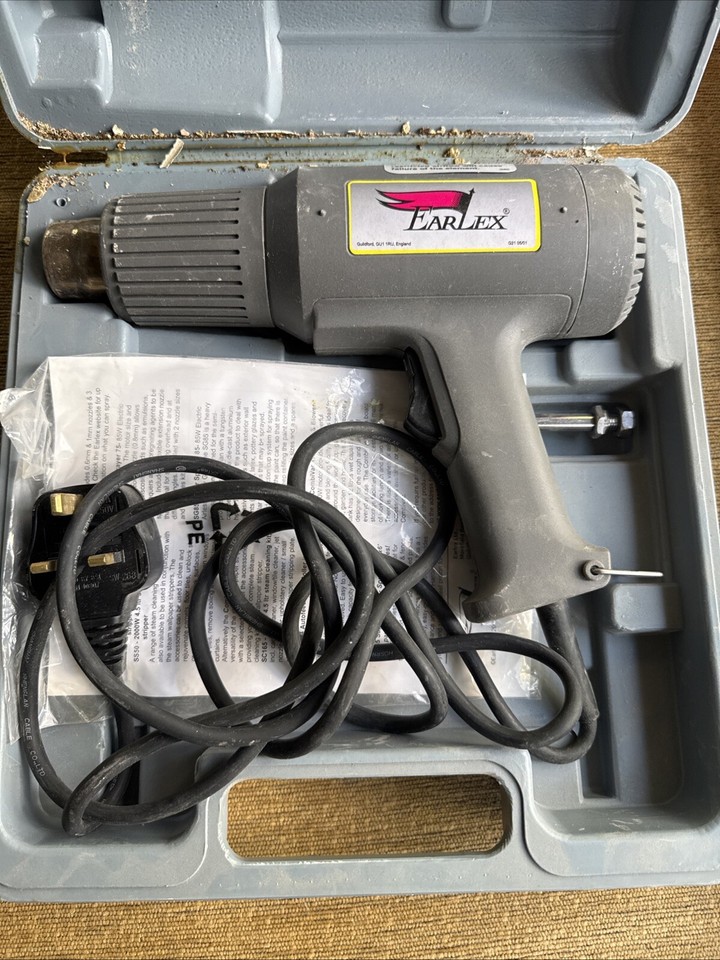 Earlex Heat Hot Air Gun 1600 Watt Case + Accessories Instructions Fully
