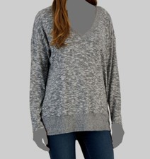  40 Style  Co Women's Gray V-Neck Snit Top Pullover Sweater Size S