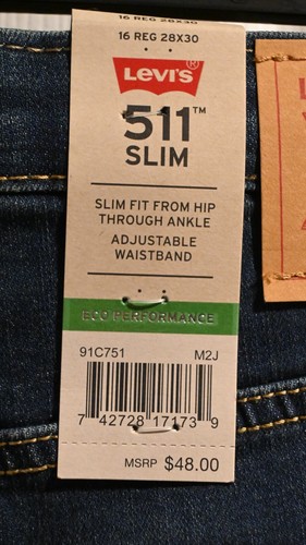 NEW Levi's Big Boys 511 Slim Fit Jean Eco Performance Blue 16 REG Size 28X30 - Picture 5 of 13