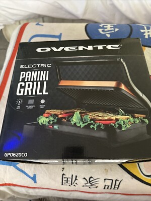 Ovente Electric Panini Press Grill with Non-Stick Plate Copper GP062CO ...