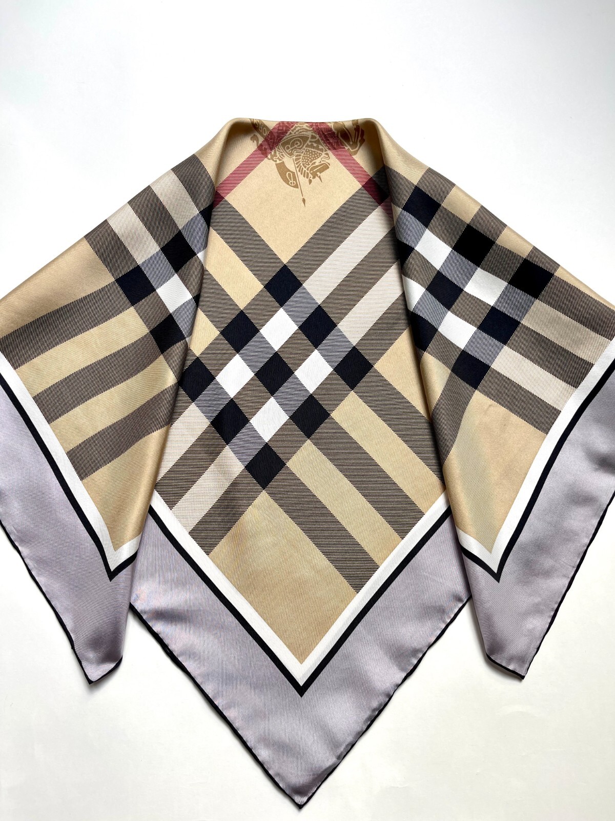 Burberry Silk Scarf NWT Logo Beige Classic Check Horseferry Gray Border ...