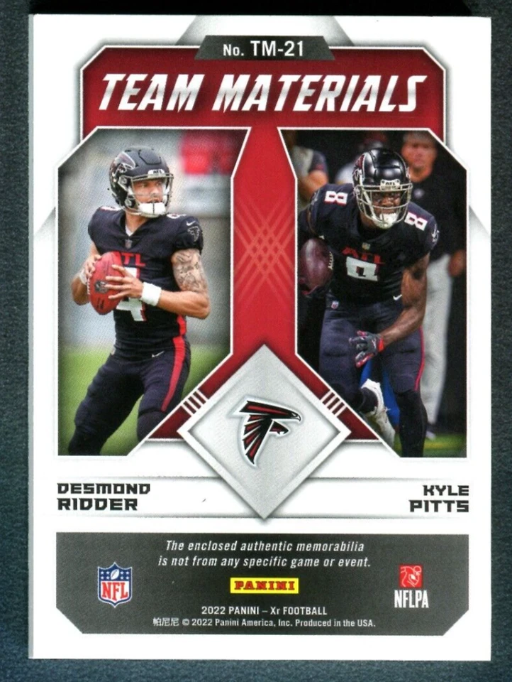 2022 Panini XR Team Materials Blue  Desmond Ridder Kyle Pitts 24/25 A49 250 - Image 2 of 2