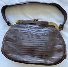 Vintage Snakeskin Handbag Purse Gold Tone Hardware Fabric Lining 8  w X 6  h