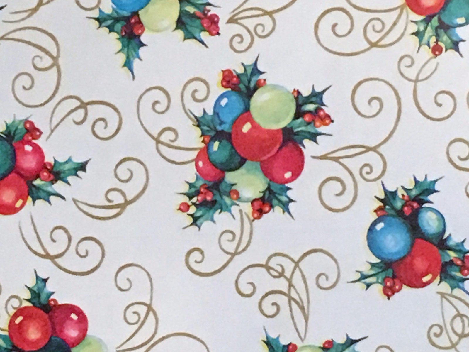 Gift Wrap Ornament Holly 2 Yards 18" Wide