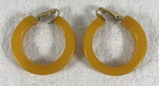 Vintage Yellow Bakelite Clip Hoop Earrings Simichrome Tested