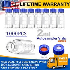 US 1000x 2mL Autosampler Vials HPLC Vial 9-425 Clear Bottles with Blue Screw Cap