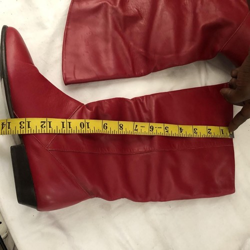 Botas de montar hippie vaqueras occidentales holgadas de cuero rojo vintage media pantorrilla rodilla-8B - Imagen 3 de 8