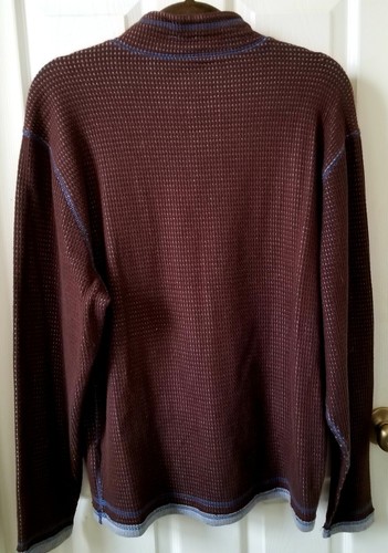 Paradise Collection Mens 1/4 Zip Waffle Thermal Cotton/Poly Sweater Gray/Blue M - Picture 3 of 4