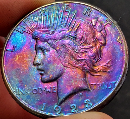 1923 S Peace Dollar Monster Rainbow Toned toing gem rare 203