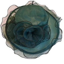 Iridiescent Teal Polyester Roses Kentucky Derby style by Forbusite Hat