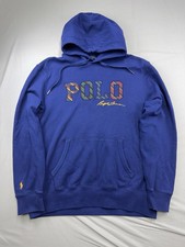 Polo Ralph Lauren Hoodie Large Men s Spell Out Blue Sweatshirt Pullover Fleece