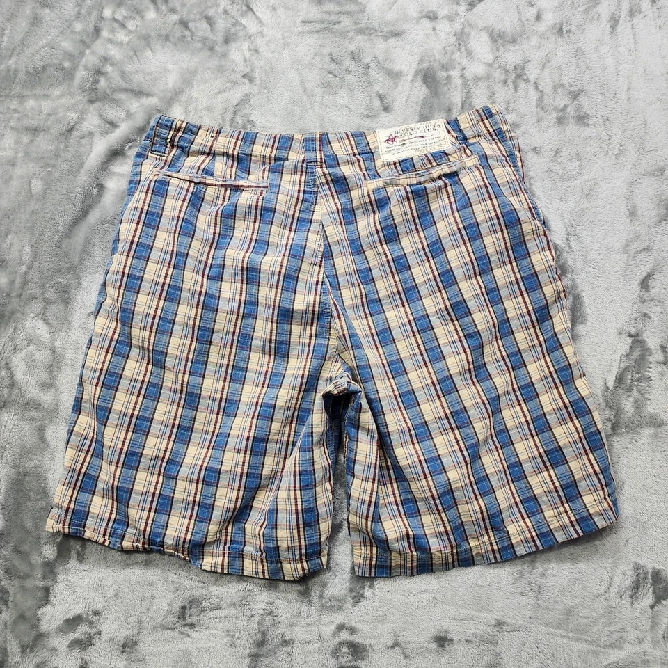Beverly Hills Polo Club Pantalones Cortos Para Hombres 36 Cuadros Azul Tostado Rojo Algodón Informal Aire Libre Foto 3 de 4