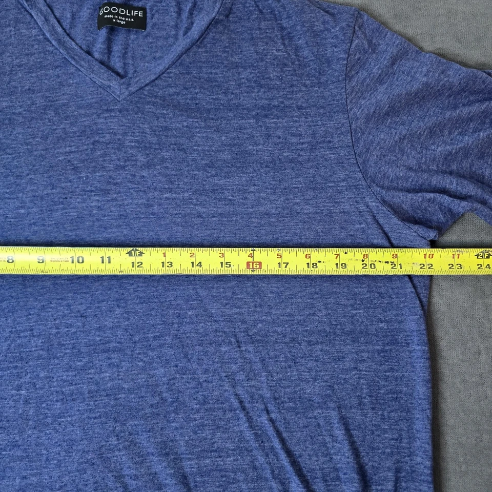 Camisa Goodlife Para Hombres XL Azul Brezo Cuello en V Dobladillo de Vieira Hecha en EE. UU. Camiseta Suave Foto 4 de 4