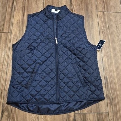 Karen Scott NWT Sport Quilted Vest Navy Blue Petite Large Zipper Pockets NEW