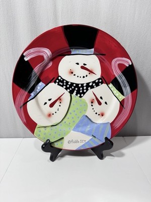 Fiddlestix Snowman Portraits Plate 2008 Hand Painted 11  fiddle stix Christmas