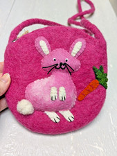 NEU Rosa Mädchen Osterhase Handarbeit Filz 100% Wolle Filz Tasche Fair Trade Nepal