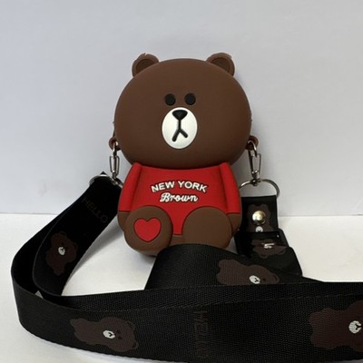 Brown Bear Silicone Crossbody Bag Red Heart Design with Detachable Strap