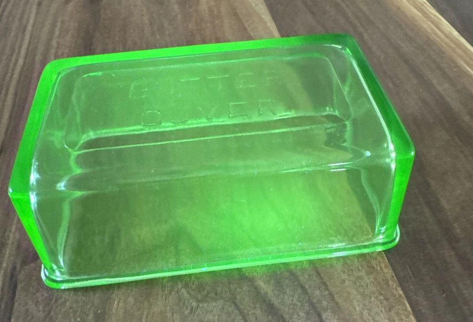 Tapa de repuesto de plato de mantequilla de vidrio de uranio verde vintage SOLO Foto 4 de 4