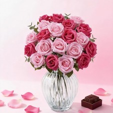 20PCS Artificial Roses with Long Stems - Realistic Silk Flowers, Fake Roses R