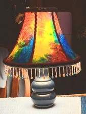 Funky & Fun, Eclectic, Artisan Tye Dye, Beaded, Boho Lamp Shade  with Table Lamp