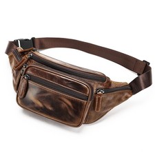 Genuine Leather Fanny Pack for Men Belt Bag Purse Small Hiking Running Waist ...
