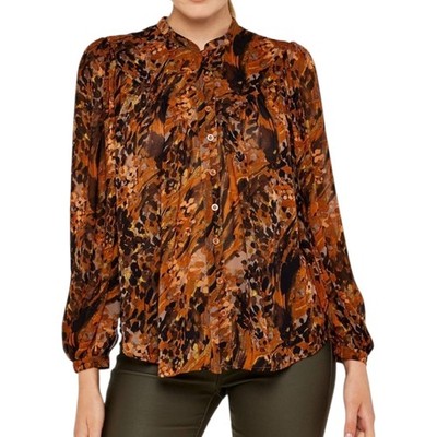 Apricot Womens 8 Meadow Chiffon Blouse Peasant Sheer Brown Balloon Sleeve Artsy