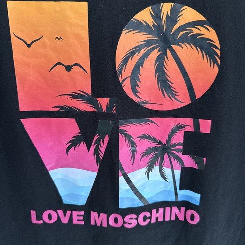 Love Moschino Black Palm Tree Sun Burst Print Shirt Dress US 6 100% Cotton
