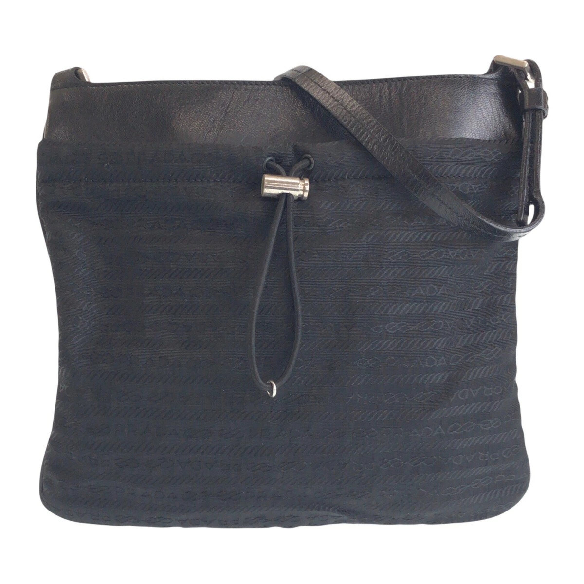 RARE PRADA Excellent Condition PRADA Black Silver Hardware Nylon Leather Shoulde