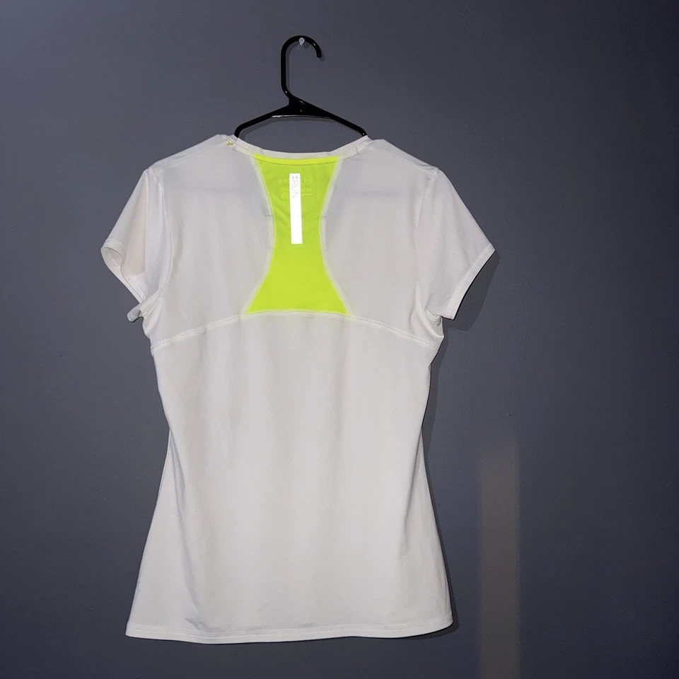 Camiseta para mujer Under Armour HeatGear Run semiajustada blanca amarilla neón malla trasera Foto 4 de 4
