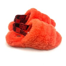 NEW UGG Fluff Yeah Slide Womens 6 Neon Coral Sheepskin Strap Slipper 1095119