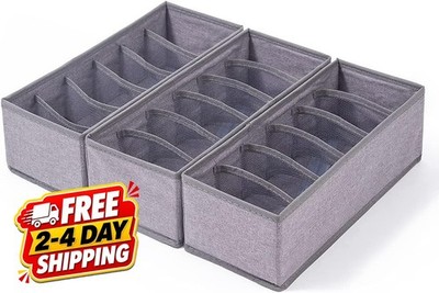 3 Pack Sock Underwear Drawer Organizer Dividers Collapsible Fabric