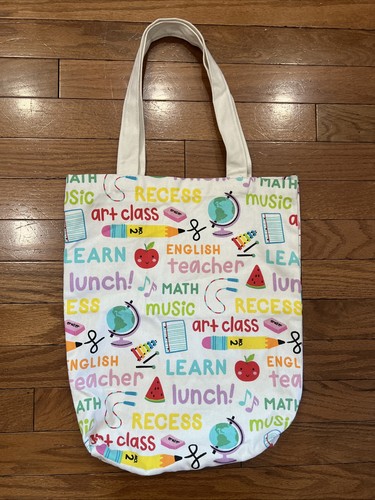 Teacher School Canvas Tote Bag Learn Lunch Recess Apple Classroom Book Bag