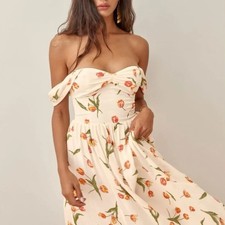 NWT Reformation Violet Dress Tulip Floral Off Shoulder Midi Dress Size 12 