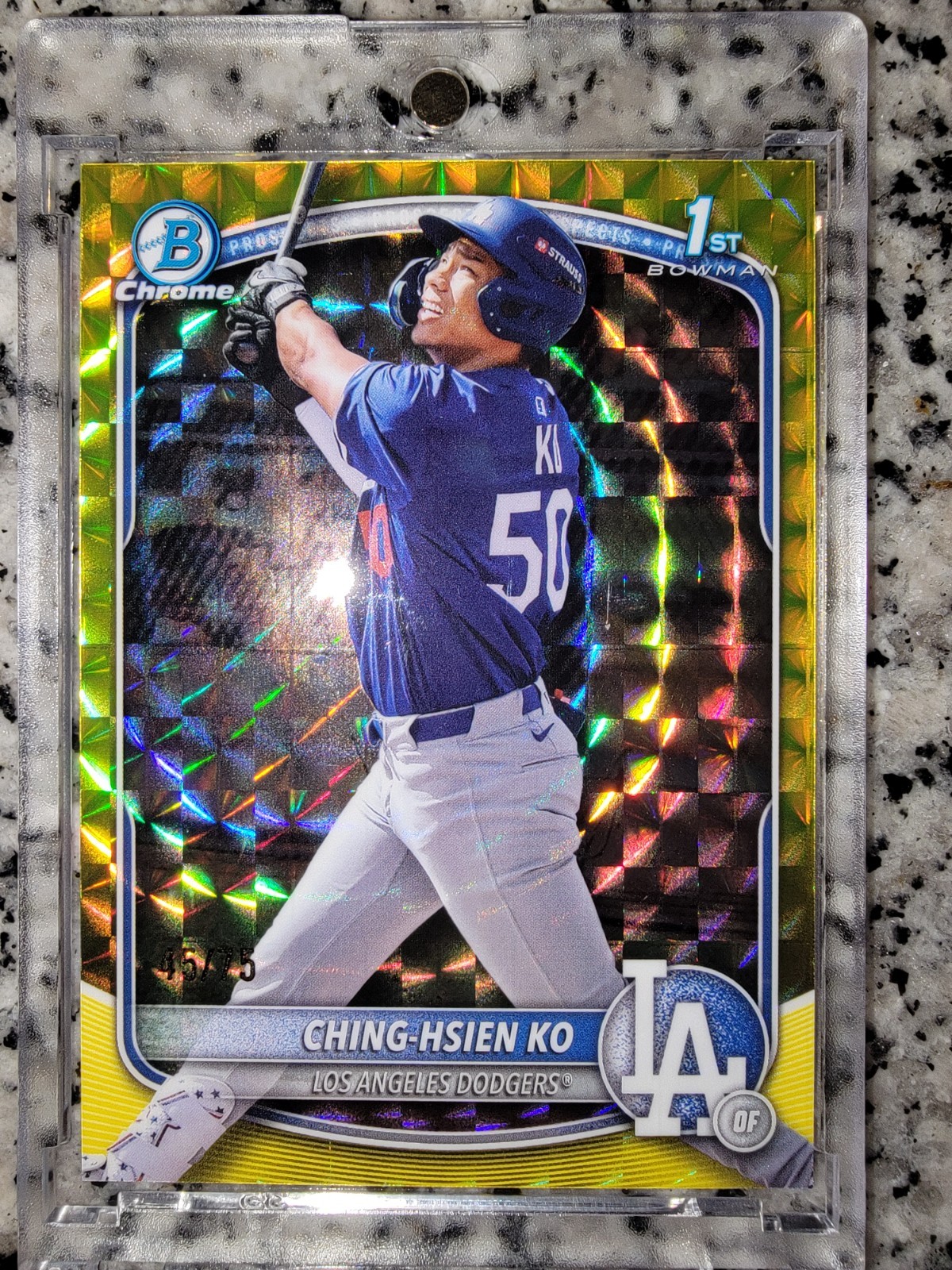 2025 Bowman Chrome 1st Ching-Hsien Ko Yellow Geometric Refractor /75 LA Dodgers