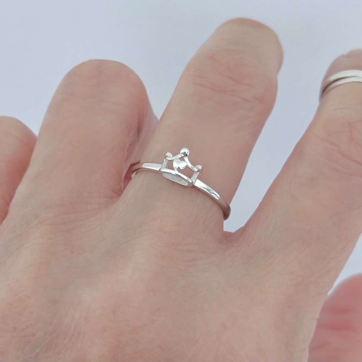Sterling Silver Little Crown Ring with Tiny Heart, Princess Rings 