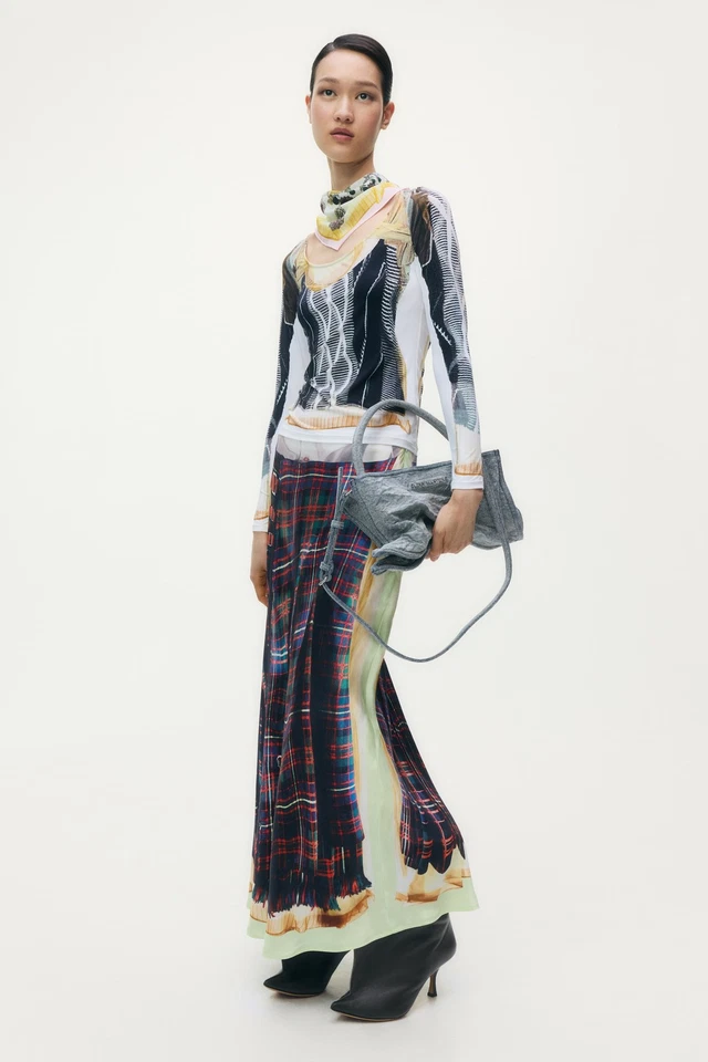 H&M x Glenn Martens Printed Satin Skirt Red Checked - All Sizes - Image 3 of 4