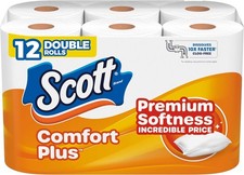 Scott ComfortPlus Toilet Paper, 12 Double 231 Sheets Pack of 12 , White