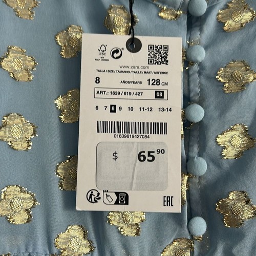 Zara Girl’s Ruffled Gold and Blue Dress Size 8 NEW - Picture 3 of 8
