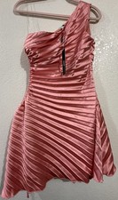Fashion Nova Coral Satin One Shoulder Pleated Ruched Bodycon Zip Dress Size M