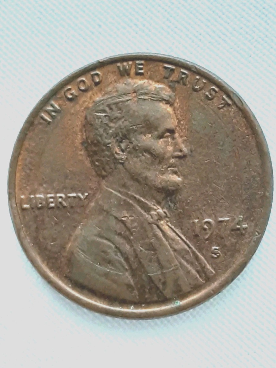 1974 S Lincoln RPM Penny VF Obverse & Reverse Strike Through Die