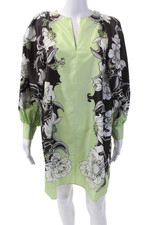 Valentino Womens Floral Print Puffy Sleeves Dress Mint Green Brown Size Small