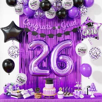 Black Purple Graduation Party Decorations, 2026 Graduation Decorations With P...