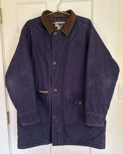 LL Bean Classic Heavy Barn Chore Field Coat NAVY Flannel Lined Primaloft Men's L