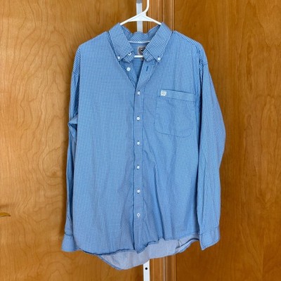 Cinch Mens Long Sleeve Blue Checkered Button Down Shirt Size Medium
