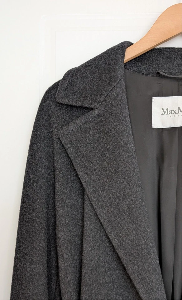 Max Mara Cashmere/Camelhair Wrap Robe Belted Long Coat ~ Dark Gray ~ Size US 8 - Image 3 of 4