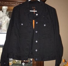 Risen Black Washed Jean Jacket Women's Size Medium Distressed