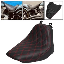Black + Red Stitching Renegade Driver Solo Seat For Harley Softail Deluxe FLSTN