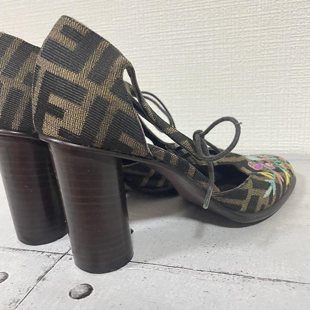 FENDI Multicolor Zucca Floral Embroidered Strap Pumps Size